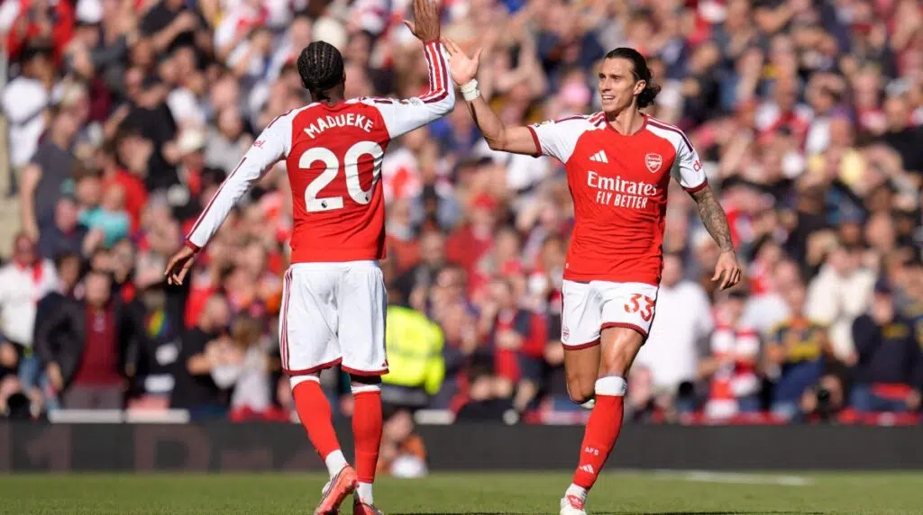 Arsenal 2-1 Leeds: Guimaraes seals comeback as Gunners go level with Man City